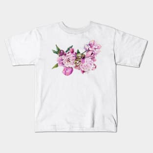 Pink peonies watercolor illustration Kids T-Shirt